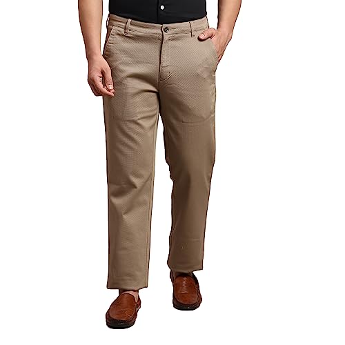 Image of Colorplus Men's Cotton Blend Solid Piece Dyed Pattern Tailored Fit Flat Front Casual Trouser