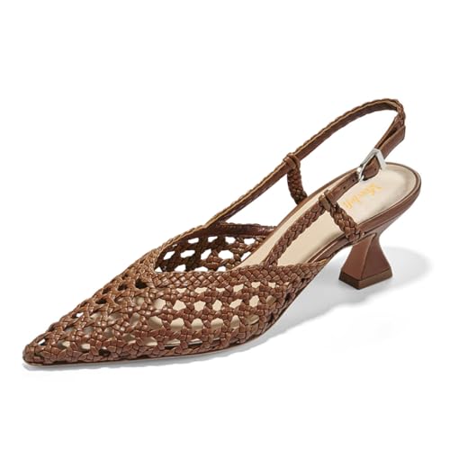 miss left Women Braided Cutout Slingback Pumps Pointed Toe Low Heel Slip on Sandals Backless Summer Daily Casual Dress Shoes Size 4-16 US
