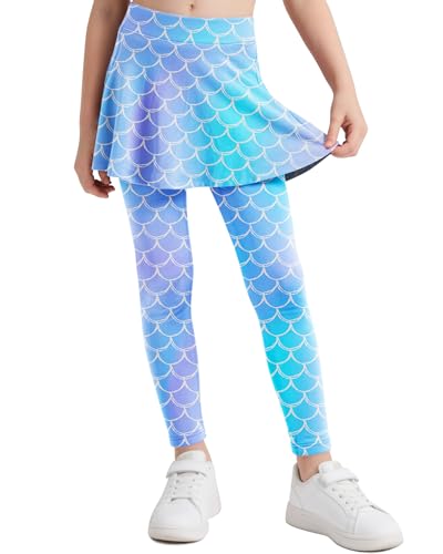 Girls Leggings with Skirt Kids Footless Tights Cute Mermaid Unicorn Leggings for Toddler Girls Kids Ruffle Tights 4-7 Years