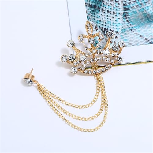Image of coadipress Crown With Hanging Chain Brooch for Women Men Elegant Gentlemen Gold Silver Crystal Crown Lapel Pin Vintage Rhinestone Wedding Brooch Suit Shirt Pin Accessories