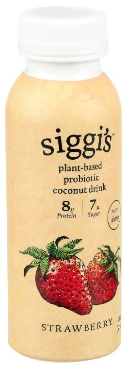 siggi's® Plant-Based Probiotic Coconut Drink, Strawberry, 8 oz. – Single Serving Dairy Free Snack, More Protein Than Sugar