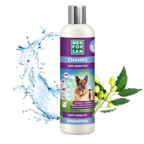 MENFORSAN Champú anti-insectos Repelente para Perros | Con 3 Activos Naturales: Margosa, Geraniol y Lavandino | Protege contra Insectos | Cítrico | 300ml
