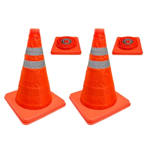 ADEPTNA Pack of 2 Pop Up Safety Cones 18 inch High Visibility Emergency Accident Road Traffic Sports Events Parking Post