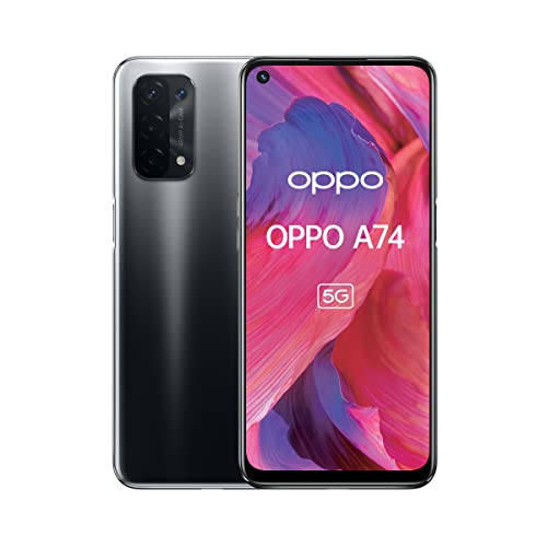 OPPO A74 5G - ロック解除済み携帯電話、6GB+128GB、48+8+2+2+16 MP カメラ、Android スマートフォン、5000mAh バッテリー、18W 高速充電、デュアル SIM - ブラック
