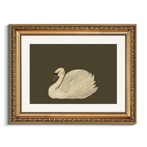 VIYYIEA Gold Framed Wall Art, Swan Brown Canvas Print Home