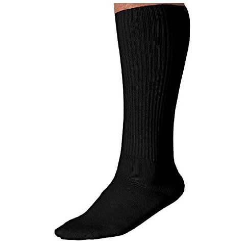 Grandeur Hosiery Men's Big and Tall King Size Diabetic Non-Binding Comfort Top Mid-Calf Cotton Crew Socks 3-Pack Black 13-15 Cover