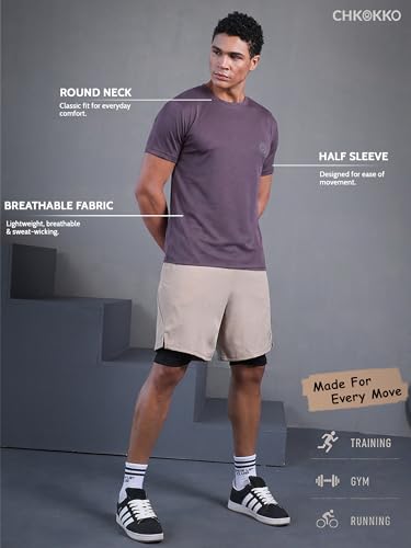 Image of CHKOKKO Gym T Shirts for Men Workout Activewear Solid Quick Dry Sports Tshirt for man Breathable Lightweight Half Sleeve Regular Fit Round Neck Running Boys T Shirt