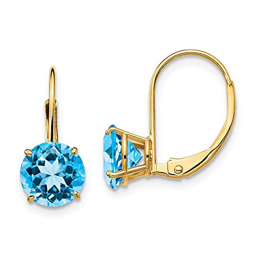 14k Yellow Gold 7mm Blue Topaz Leverback Earrings Lever Back Birthstone December Drop Dangle Gemstone Prong Fine Jewelry For Women Gifts For Her