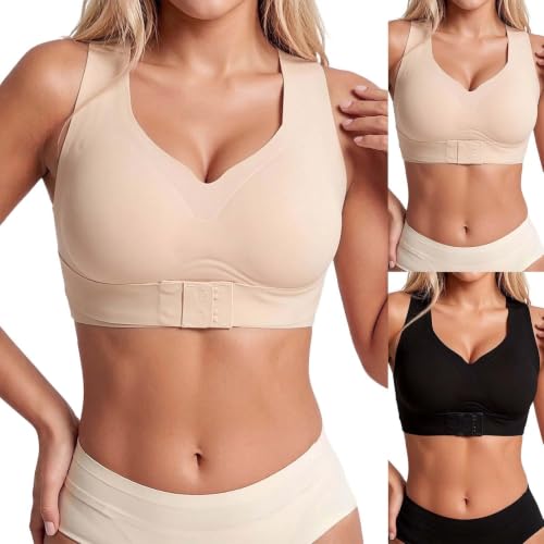 GAHIEDIM Posture Support Bra Wireless Wide-Strap Bra,Seamless Back-Smoothing Full Coverage,Soft Stretch Fabric Beige Large - image 1