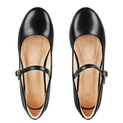 Womens Mary Jane Shoes Comfortable Strap Flats Dressy Casual Ballet Flats Shoes Floral Buckle Round Toe Black Flats Shoes for Women2