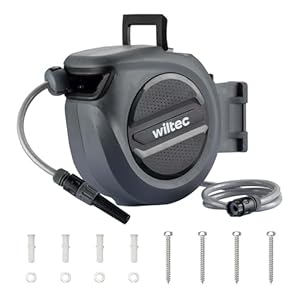 XPOtool Schlauchtrommel, Wand Schlauchbox mit Aufroll-Automatik und 20m Wasserschlauch, Gartenbewässerung