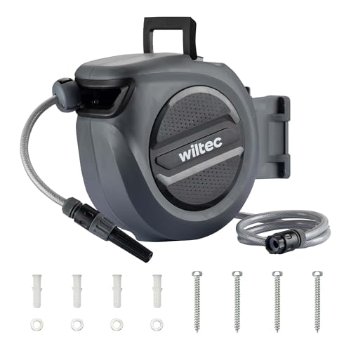 XPOtool Schlauchtrommel, Wand Schlauchbox mit Aufroll-Automatik und 30m Wasserschlauch, Gartenbewässerung