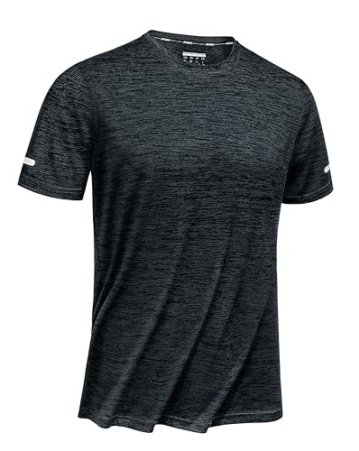 TACVASEN Laufshirt Herren Kurzarm Sommershirts Beach Shirts O-Neck Short-Sleeve T-Shirt Basic Tee Top Oberteil Schwarz L