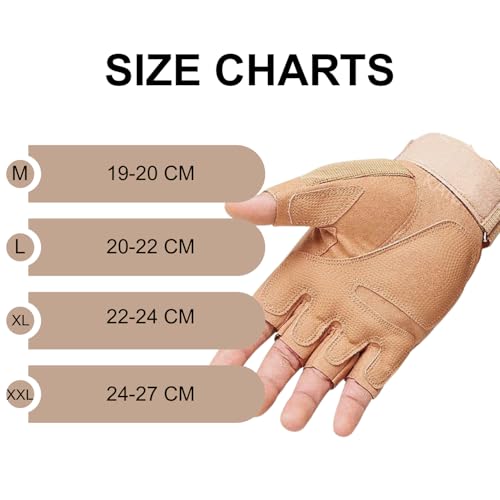 Image of KAIE Tactical Half Finger Gloves for Bike Riding for Motorcycle, Cycling, Workout, Gym, Weight Lifting, Training, Outdoor Sports Protective Gloves with Knuckle Protection (Khaki Brown, L)