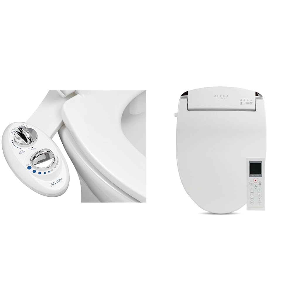LUXE Bidet NEO 120 - Self-Cleaning Nozzle Fresh Water Non-Electric Bidet Attachment Alpha Bidet JX Elongated Bidet Toilet