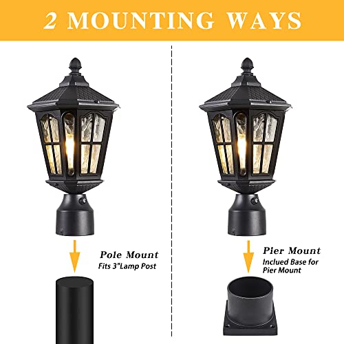 Eliphil Dusk To Dawn Outdoor Post Light, Pole Lantern Lighting With Pier Mount Base,Lamp Post Light Fixture ,Waterproof，Matte Black (Bj1010) #TOP4