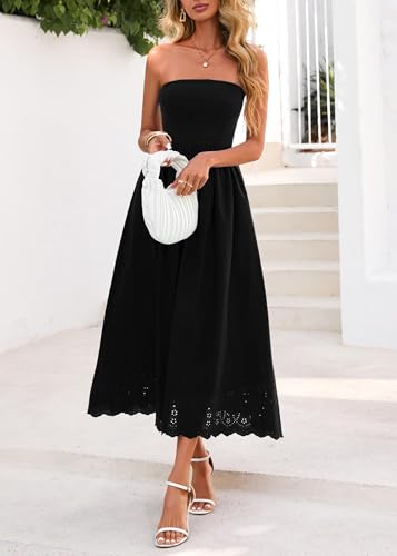 Lazysmile Women's Strapless Tube Top Boho Maxi Dress w/ Lace Trim and Pockets (Various) $13.99 or Less - image 9