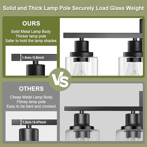 Image of Unicozin Modern Bathroom Light Fixtures, 4 Light Vanity Lights Over Mirror, Black Wall Lamp with Clear Glass for Living Room Cabinet Bedroom Porch
