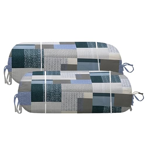Image of Trance Home Linen 100% Cotton 16x32 inch 200TC Pipe-in Bolster Cover | Round Bed Side Long Bolster Pillow Cover to fit 24 inch Length 9 inch Dia | Pack of 2 Bolster Cover only (16x32 inch, Abstract Green)