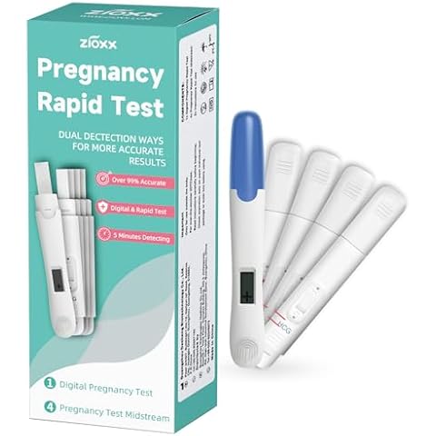 ZIOXX Digital Pregnancy Test Combo Pack, 1 Digital Pregnancy Test + 4 Rapid Early Detection Pregnancy Test Sticks for Women, 6 Days Sooner Detection and Over 99% Accurate Pregnancy Test, 5 Ct Cover