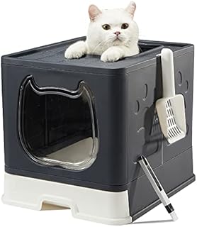 Pawsayes Cat Litter Tray Litter box with Lid for Medium and Small Cats, Foldable Top Entry Kitten Litter Box with Drawer Pan and Scoop