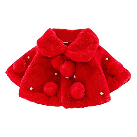 MoccyBabeLee Infant Baby Girls Coat Faux Fur Long Sleeve Cape Cloak Jackets Outwear Warm Winter Clothes (Red-B,0-6 Months) Cover