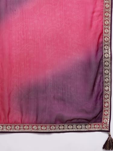 Image of Libas Womens Printed Chiffon Straight Kurta With Trousers and Dupatta | daily wear suit