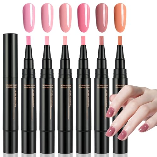 AYBUY 6PCS 3-in-1 Gel Nail Polish Pen Set Quick-Dry Nail Art Pens No Base Coat Needed One Step Application Nails Varnish Pens DIY & Salon Manicure Kit for Girls and LadiesA