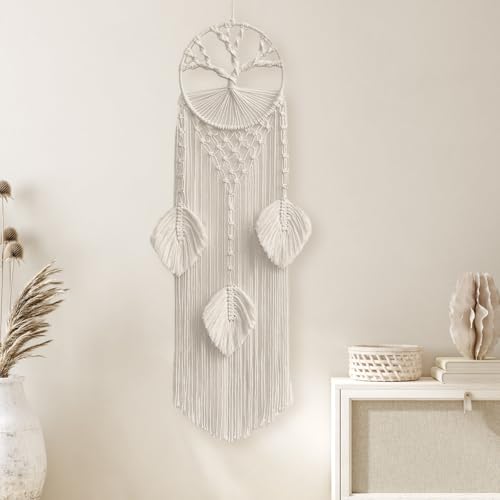 virkwuy Acchiappasogni Boho da Appendere, Acchiappasogni Beige Macramè, Acchiappasognis con Albero Della Vita, Albero Della Vita Rete dei sogni Utilizzato per Filtrare Gli Incubi e Portare Fortuna