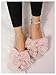 OYOANGLE Women's Cute Bow Decor Solid Slippers Fashion Home Slippers Open Toe Furry Bedroom Slipper Light Pink 8.5