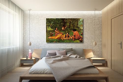 Image of Sikhash Raja Ravi Varma Canvas Paintings Classic Art, Indian Art, Famous Artist, Wall Painting for Living Room, Bedroom, Office, Unframed, Multicolor Fabric Size - 12x8 inches (30x20 cms, Shakuntala Patralekhan )