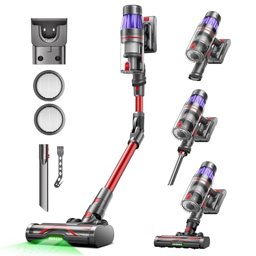 Ultenic Cordless Vacuum Cleaner, 550W/50Kpa, 60Mins Runtime, Stick Vacuum Cordless with 180°Bendable Wand, Anti-Tangle Brush, Vacuum Cleaners for Home/Pet Hair/Carpet/Floor (Red)