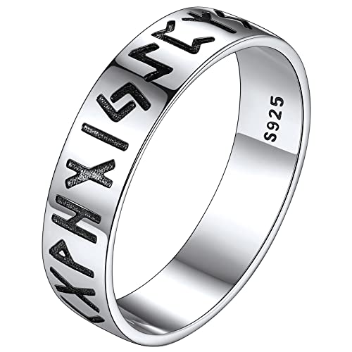 FaithHeart 925 Sterling Silver Rings for Women, Viking Runes Wedding Band Dainty Engagement Stacking Ring High Polish Non Tarnish Jewelry for Birthday Gift with Gift Box