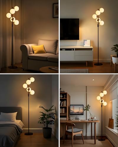 Image of Lightdot Dimmable (Brightness Adjustable) Globe Floor Lamp, Black Retro Standing Lamps with 5x3000K G9 Bulbs Included, Mid Century Modern Floor Lamp for Living Room /Bedroom /Sofa Beside /Corner Decor