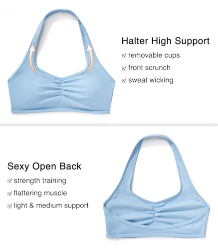 Image of OMKAGI Halter Sports Bras for Women Open Back Workout Bras Padded Yoga Bra Gym Tops