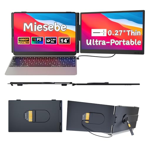 Miesebe Laptop Screen Extender 14', Ultra Thin 0.27'' FHD 1080P Portable Monitor for Laptop 13-17.3', Plug n Play Extra Monitor Extender, Eye Care Second Screen for MacBook/Windows/Android/Switch/PS5