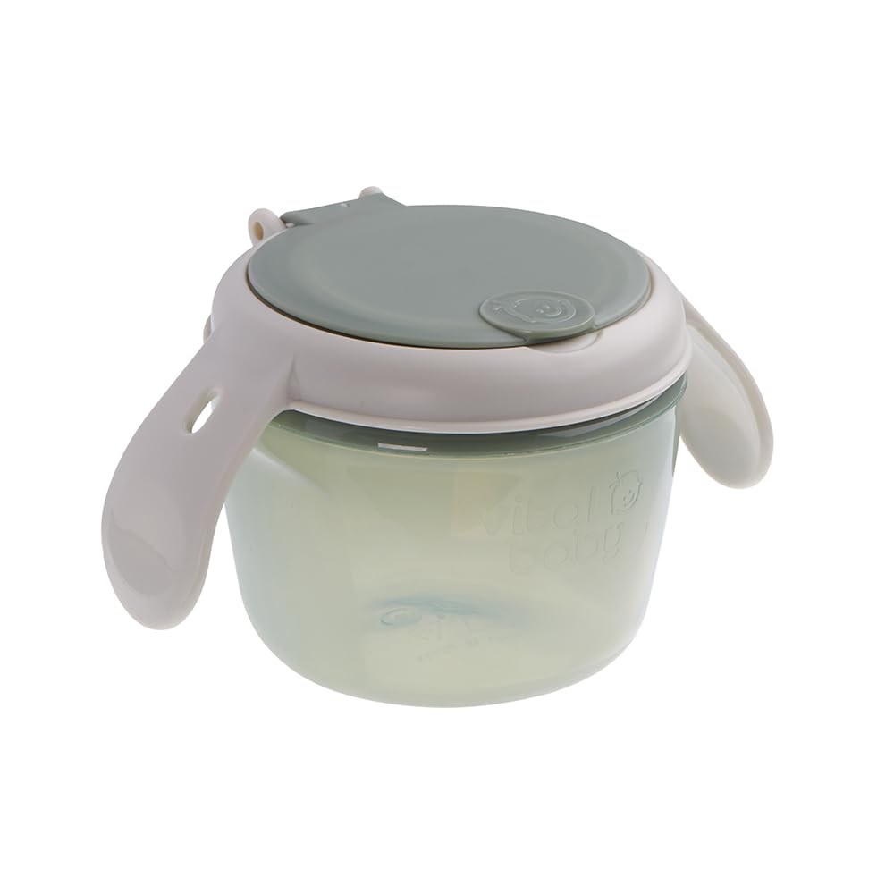 Vital Baby Nourish Toddler Snack Pot 6m+, Green, On-The-Go Snacking, Dual-Lids, Soft Silicone Slatted Lid, Easy-Grip Handles