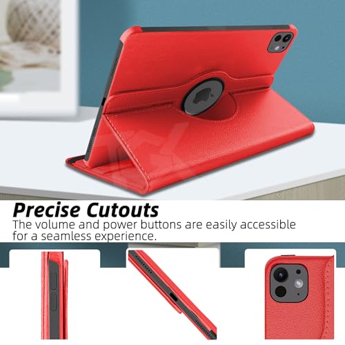 Image of TGK Rotating Case for iPad Pro 11 Inch M5 2025 /M4 2024 Model A3357 /A3358 /A3359 /A2836 /A2837 /A3006, Cover for 6th /5th Gen iPad Pro 11 inch (Red)