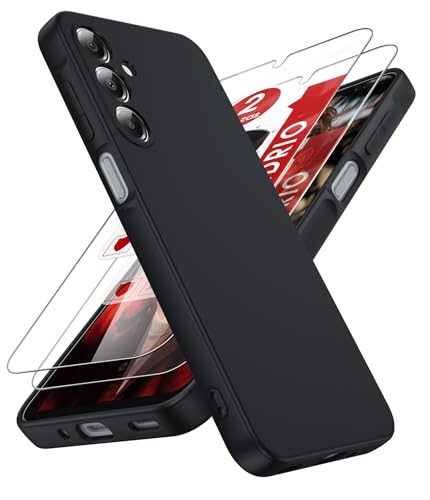 LeYi Funda para Samsung Galaxy A16/A 16 4G/5G, Ultra Slim Carcasa con 2pcs Cristal Templado, Silicona Liquida Capa Suave Movil Protector Case Forro Microfibra Antiarañazos Cover, Negro