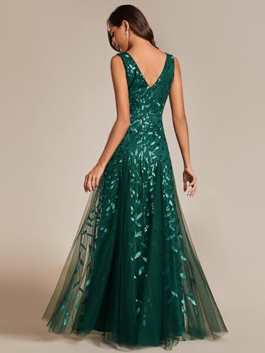 Image of Ever-Pretty Women's Prom Dresses V Neck Sleeveless Tulle Hem A-Line Sequins Maxi Ball Gowns 02130
