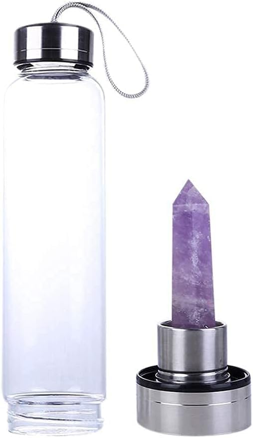 Miniatura 7 de SAOI Botella de agua de cristal - Amatista - Natural Wellness Healing - VidrioAcero inoxidable