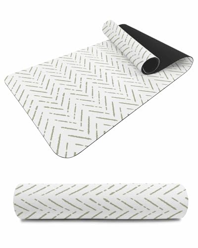 Debedcor Heat Proof Table Pads Waterproof Decorative, Boho Sage Green Striped Non-Slip Table Countertop Protector, Modern Retro Geometric Insulation Mat for Kitchen Room, 40 x 12 Inches