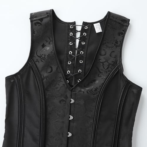Men Dress Waistcoat Vintage Corset Vest Lace Up Boned Black Formal Tops Wedding Stage3