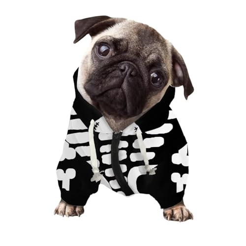 Howilath Halloween Skeleton Print Dog Hoodies for Medium Dogs, Soft Cozy Puppy Sweatshirt Pet Hooded Dog Cold Weather Clothes -M
