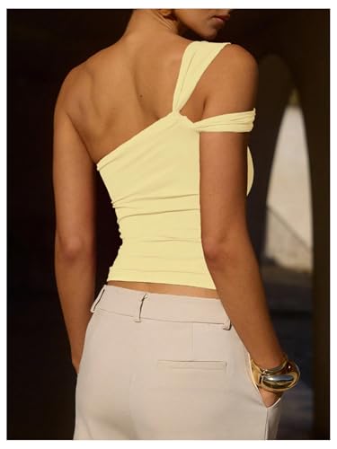 Milumia Women's One Shoulder Asymmetrical Tank Top Y2k Sleeveless Slim Fit Going Out Tops3