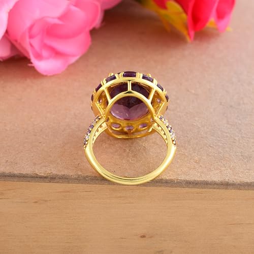 Bague améthyste plaquée or jaune pierres violettes topaze blanche - 4