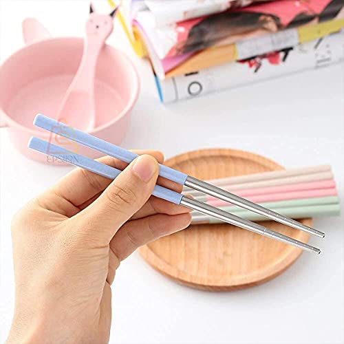 Image of Epsilon Stainless Steel Blue Color Chopsticks, Reusable Chopsticks 304 Stainless Steel Chopsticks Lightweight Metal Pair Chopsticks Dishwasher Safe for Rice and Noodles(Blue Pair of 1)
