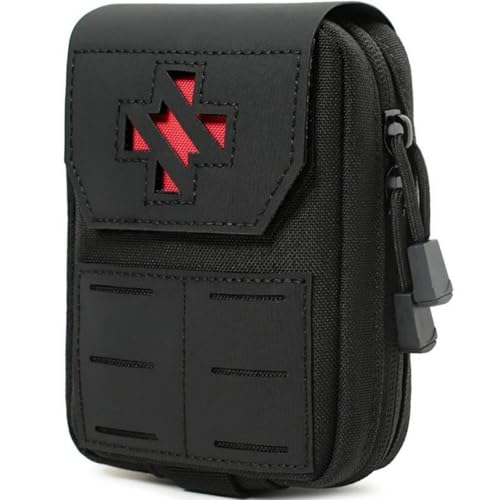 Bolsa médica táctica - Bolsa de primeros auxilios y lFAK desprendible | Compatible con Molle | Nailon 1000D | Cierre con anilla en D (Black)