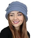 Fleece Flower Cloche Hat for Women Cancer Headwear Chemo Ladies Head Coverings (Blue Grey)