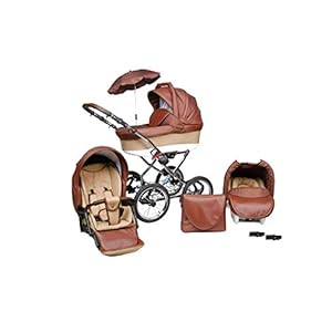 Retro Kinderwagen Classica Lux Luftreifen Chrom Sonnenschirm Set Autositz Brown 02 2in1 ohne Babyschale